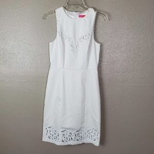 Catherine Malandrino White Fitted Sleeveless Lined Knee Length Lace Trim Dress 2